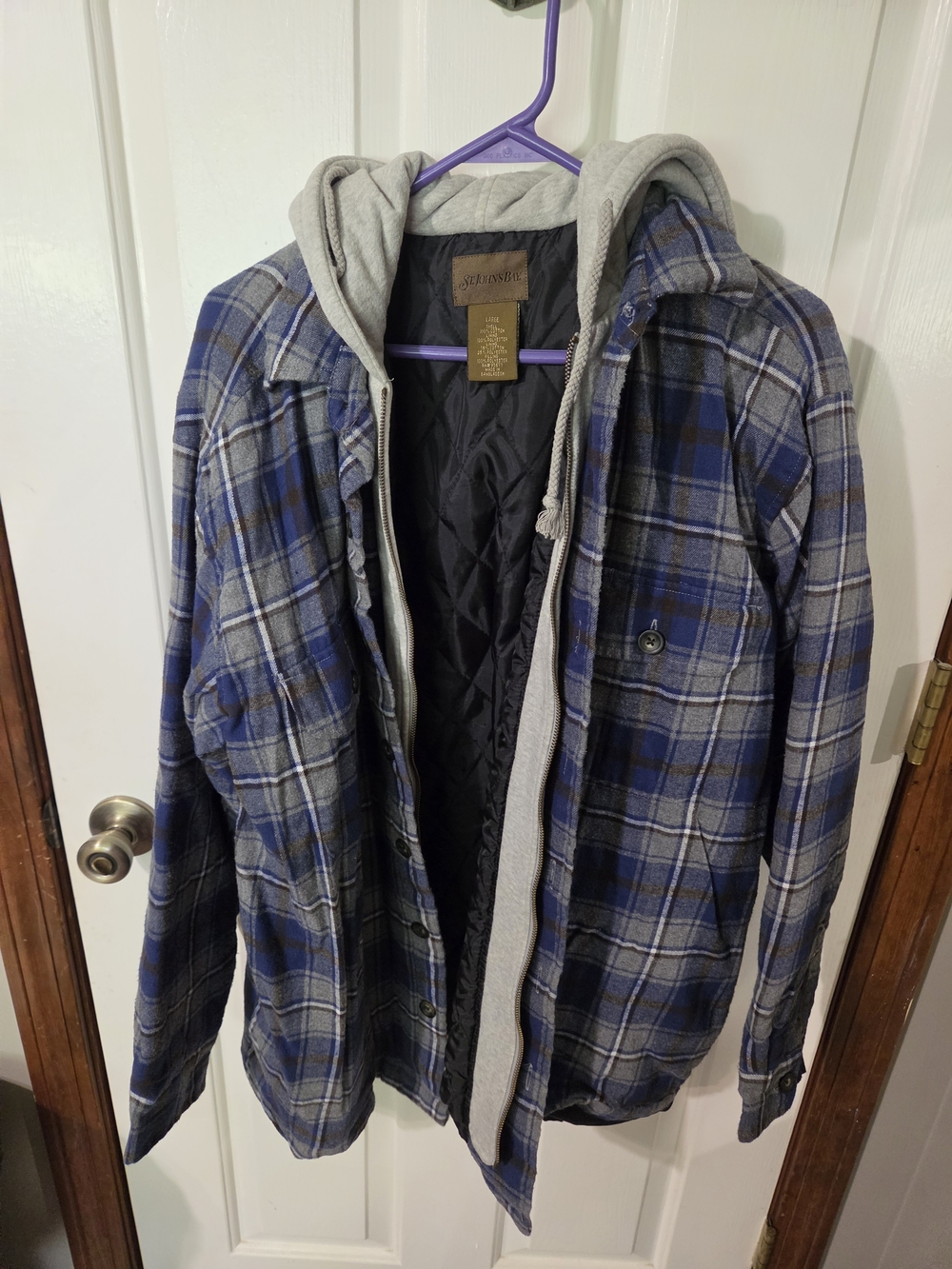 St. John’s Bay Blue and Gray Plaid Hooded Jacket NWOT